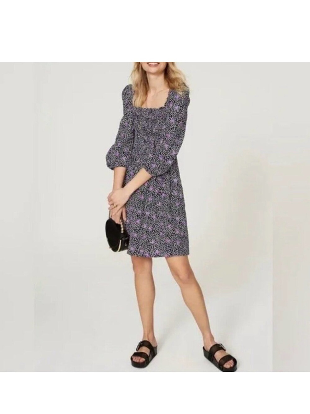 Maje Purple Floral Smocked Mini Dress